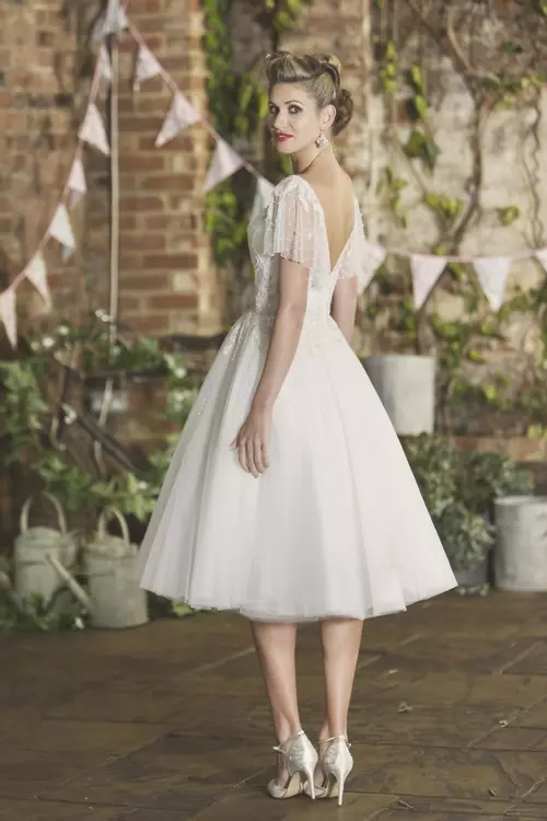 Chloe Vintage Style Embroidered Short Wedding Dress Brighton Belle